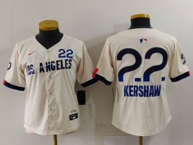 Cheap Women\'s Los Angeles Dodgers #22 Clayton Kershaw Cream 2024 City Connect Limited Jersey