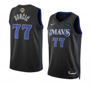 Cheap Men's Dallas Mavericks #77 Luka Doncic Black 2024 Finals City Edition Stitched Basketball Jersey