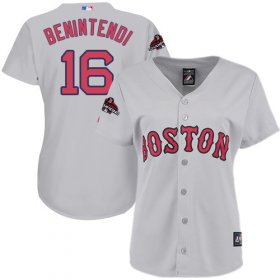 Wholesale Cheap Red Sox #16 Andrew Benintendi Grey Road 2018 World Series Champions Women\'s Stitched MLB Jersey