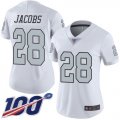 Wholesale Cheap Nike Raiders #28 Josh Jacobs White Women's Stitched NFL Limited Rush 100th Season Jersey