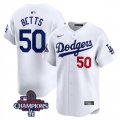 Cheap Men's Los Angeles Dodgers #50 Mookie Betts White 2024 World Series Champions Home Limited Stitched Baseball Jersey