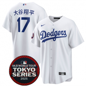 Cheap Men\'s Los Angeles Dodgers #17 Shohei Ohtani White 2025 World Tour Tokyo Series Home Stitched Baseball Jersey