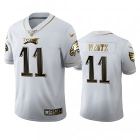 Wholesale Cheap Philadelphia Eagles #11 Carson Wentz Men\'s Nike White Golden Edition Vapor Limited NFL 100 Jersey