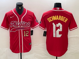 Cheap Mens Philadelphia Phillies #12 Kyle Schwarber Red 2024 City Connect Limited Stitched Jersey