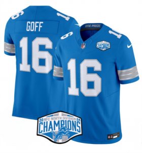 Cheap Men\'s Detroit Lions #16 Jared Goff Blue 2024 NFC North Champions F.U.S.E. Vapor Limited Stitched Jersey