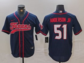 Cheap Men\'s Houston Texans #51 Will Anderson Jr Navy With Patch Cool Base Stitched Baseball Jersey