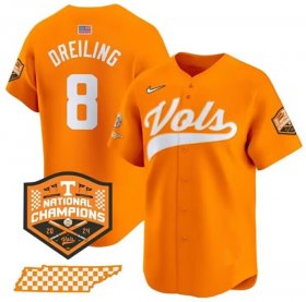 Men\'s Tennessee Volunteers #8 Dylan Dreiling Orange 2024 Champions Vapor Limited Baseball Stitched Jersey