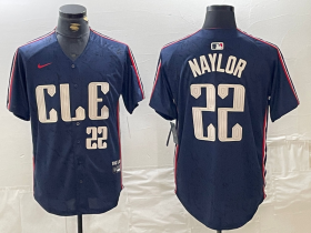 Cheap Men\'s Cleveland Guardians #22 Josh Naylor Number Navy 2024 City Connect Limited Stitched Jersey