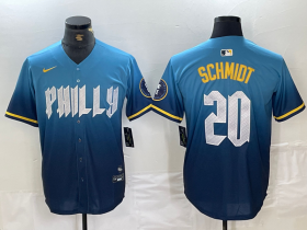 Cheap Men\'s Philadelphia Phillies #20 Mike Schmidt Blue 2024 City Cool Base Jersey