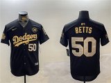 Cheap Men's Los Angeles Dodgers #50 Mookie Betts Black Gold 2024 World Series With No. 34 Patch Limited Stitched Baseball Jersey