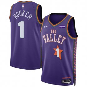 Cheap Men\'s Phoenix Suns #1 Devin Booker Purple 2024-25 City Edition Stitched Basketball Jersey