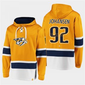 Wholesale Cheap Men\'s Nashville Predators #92 Ryan Johansen Gold Ageless Must-Have Lace-Up Pullover Hoodie