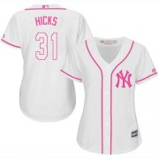 Wholesale Cheap Yankees #31 Aaron Hicks White/Pink Fashion Women's Stitched MLB Jersey