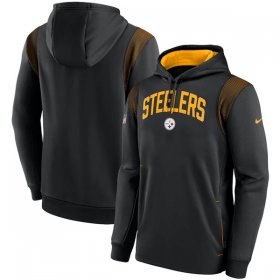 Wholesale Cheap Men\'s Pittsburgh Steelers Black Sideline Stack Performance Pullover Hoodie