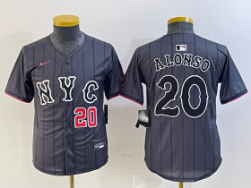 Cheap Youth New York Mets #20 Pete Alonso Number Grey 2024 City Connect Cool Base Stitched Jerseys