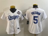 Cheap Women's Los Angeles Dodgers #5 Freddie Freeman White 2024 World Series Cool Base Stitched Baseball Jersey(Run Small)