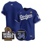 Cheap Men's Los Angeles Dodgers Blank Royal 2024 World Series With Fernando Memorial Patch Limited Stitched Baseball Jersey