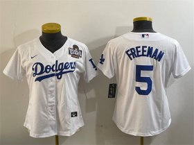 Cheap Women\'s Los Angeles Dodgers #5 Freddie Freeman White 2024 World Series Cool Base Stitched Baseball Jersey(Run Small)