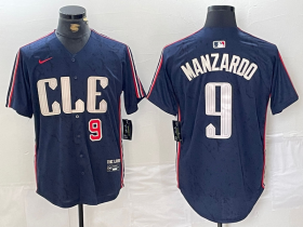 Cheap Men\'s Cleveland Guardians #9 Kyle Manzardo Number Navy 2024 City Connect Limited Stitched Jersey