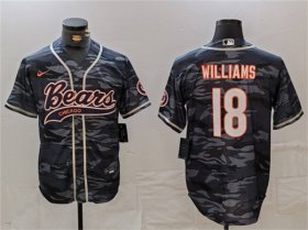 Men\'s Chicago Bears #18 Caleb Williams Grey Camo With Patch Cool Base Stitched Baseball Jersey