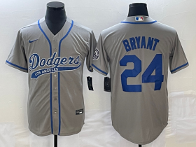 Wholesale Cheap Men\'s Los Angeles Dodgers #24 Kobe Bryant Grey With Patch Cool Base Stitched Baseball Jersey1