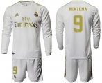 Wholesale Cheap Real Madrid #9 Benzema White Home Long Sleeves Soccer Club Jersey