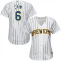 Wholesale Cheap Brewers #6 Lorenzo Cain White Strip Home Women's Stitched MLB Jersey