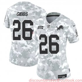 Cheap Women\'s Detroit Lions #26 Jahmyr Gibbs 2024 F.U.S.E Arctic Camo Salute To Service Limited Stitched Jersey(Run Small)