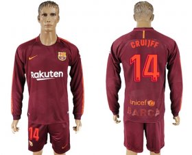 Wholesale Cheap Barcelona #14 Cruijff Sec Away Long Sleeves Soccer Club Jersey