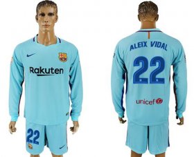 Wholesale Cheap Barcelona #22 Aleix Vidal Away Long Sleeves Soccer Club Jersey