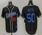 Cheap Men's Los Angeles Dodgers #50 Mookie Betts Number Black Cool Base With Patch Stitched Baseball Jersey