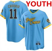 Cheap Youth Milwaukee Brewers #11 Jackson Chourio Powder Blue City Connect Cool Base Stitched Jersey