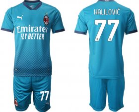 Wholesale Cheap Men 2020-2021 club AC milan away 77 blue Soccer Jerseys