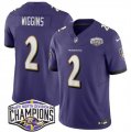 Cheap Men's Baltimore Ravens #2 Nate Wiggins Purple F.U.S.E 2024 AFC North Division Champions Vapor Limited Football Jersey