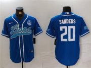 Cheap Men's Detroit Lions #20 Barry Sanders Blue With 90th Anniversary Patch Cool Base Stitched Baseball Jersey