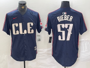 Cheap Men's Cleveland Guardians #22 Shane Bieber Navy 2024 City Connect Limited Stitched Jersey