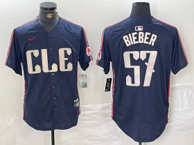 Cheap Men\'s Cleveland Guardians #22 Shane Bieber Navy 2024 City Connect Limited Stitched Jersey