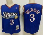 Wholesale Cheap Men's Philadelphia 76ers #3 Allen Iverson 2000-01 Blue Hardwood Classics Soul Swingman Throwback Jersey