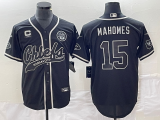 Wholesale Cheap Men's Kansas City Chiefs #15 Patrick Mahomes Black C Patch Cool Base Stitched Baseball Jersey