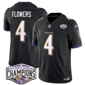 Cheap Men\'s Baltimore Ravens #4 Zay Flowers Black F.U.S.E 2024 AFC North Division Champions Vapor Limited Football Jersey