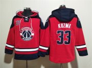 Cheap Men's Washington Wizards #33 Kyle Kuzma Red Navy Lace-Up Pullover Hoodie