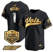 Men's Tennessee Volunteers #1 Christian Moore Black Gold 2024 Champions Vapor Limited Stitched Jersey