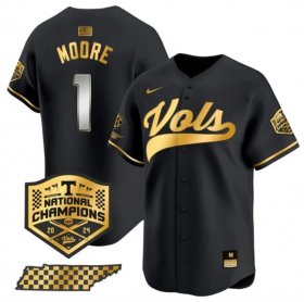 Men\'s Tennessee Volunteers #1 Christian Moore Black Gold 2024 Champions Vapor Limited Stitched Jersey