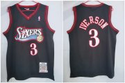 Wholesale Cheap Men's Philadelphia 76ers #3 Allen Iverson 1997-98 Black Hardwood Classics Soul Swingman Throwback Jersey