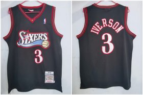 Wholesale Cheap Men\'s Philadelphia 76ers #3 Allen Iverson 1997-98 Black Hardwood Classics Soul Swingman Throwback Jersey