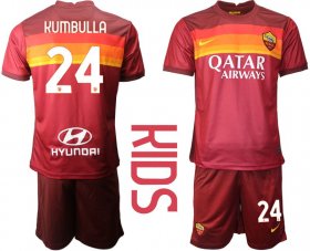 Wholesale Cheap Youth 2020-2021 club Roma home 24 red Soccer Jerseys