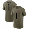 Wholesale Cheap Men's Arizona Cardinals #1 Kyler Murray 2022 Olive Salute to Service T-Shirt