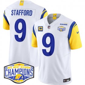 Cheap Men\'s Los Angeles Rams #9 Matthew Stafford White 2024 NFC West Champions With 4-Star C Patch F.U.S.E. Vapor Untouchable Stitched Football Jersey