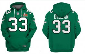 Cheap Men\'s Philadelphia Eagles #33 Cooper DeJean Green 2025 Super Bowl LIX Patch Pullover Hoodie