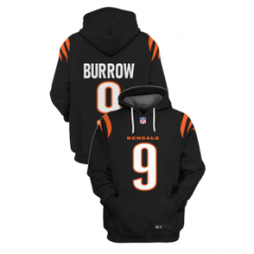 Wholesale Cheap Men\'s Black Cincinnati Bengals #9 Joe Burrow 2021 Pullover Hoodie